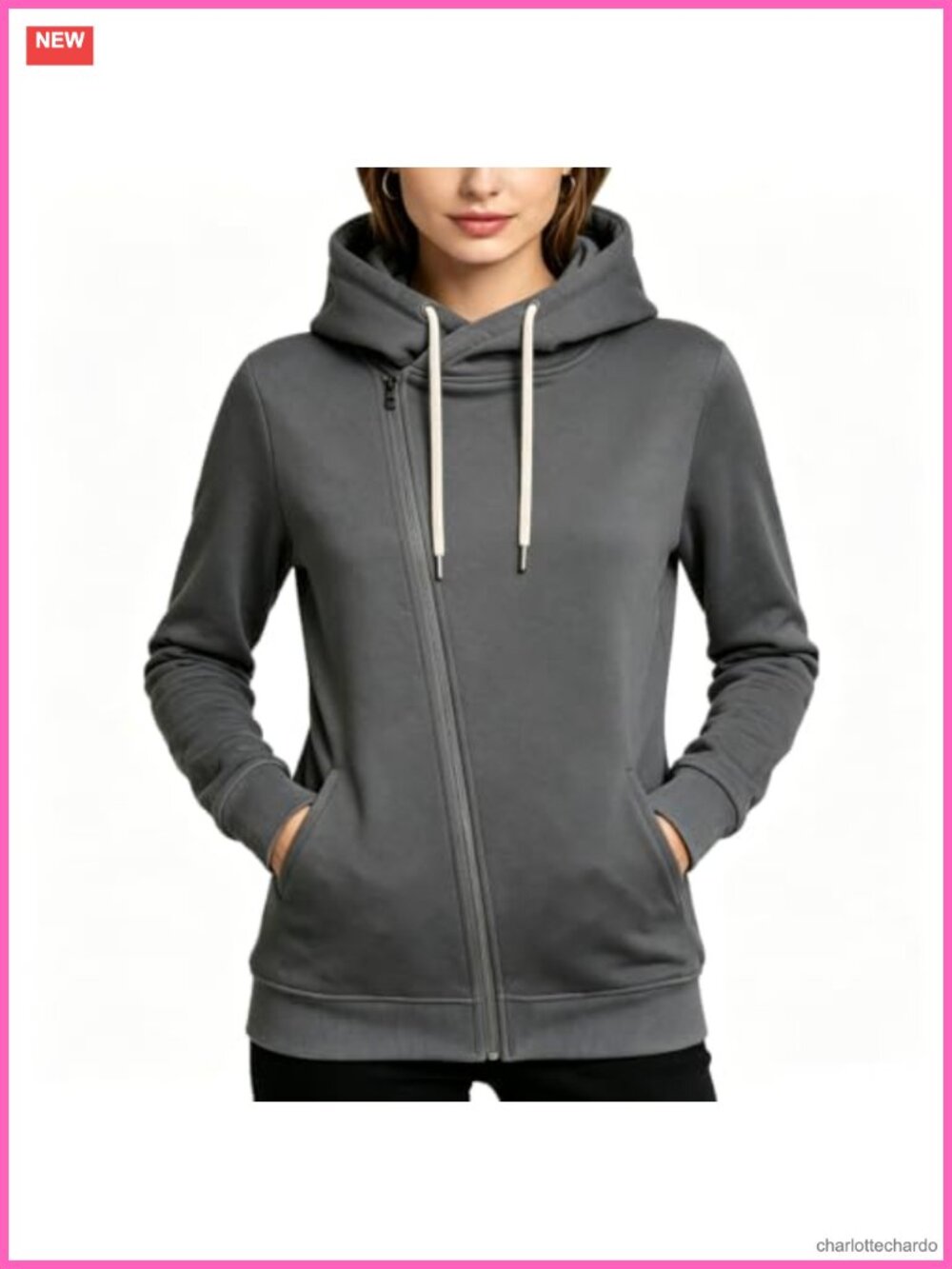 Women's Zip-Up Fleece Sweatshirt with Cowl Neck, Long Sleeve, Kangaroo Pocket